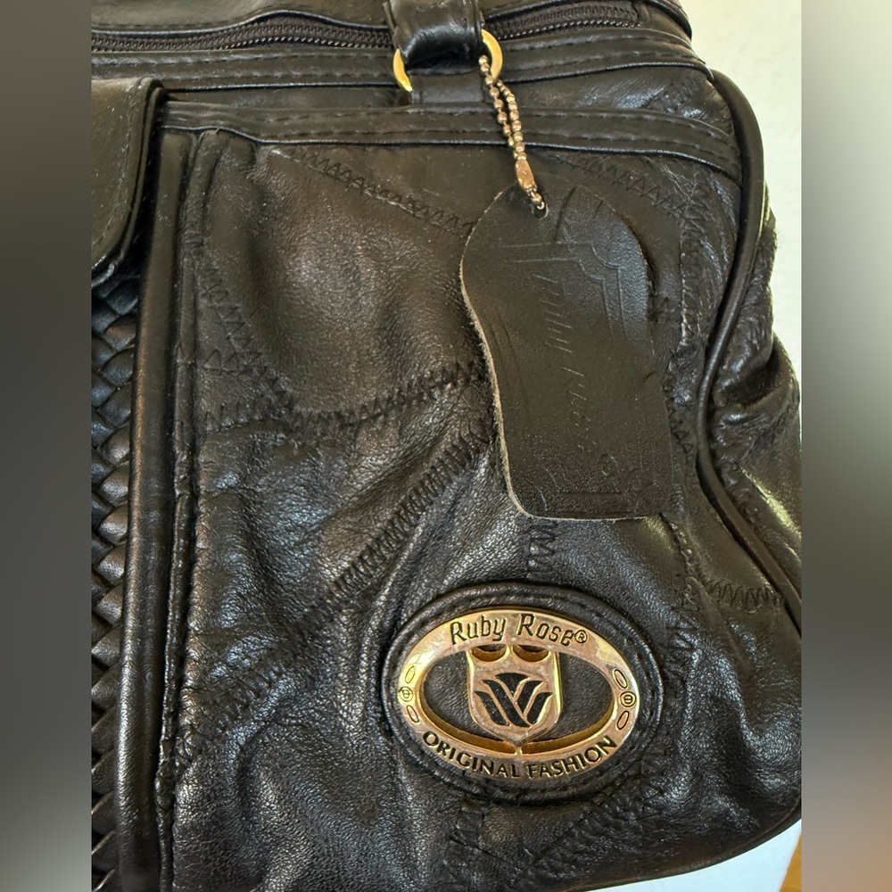 Vtg Ruby Rose Black Patchwork Handbag With Extra … - image 2